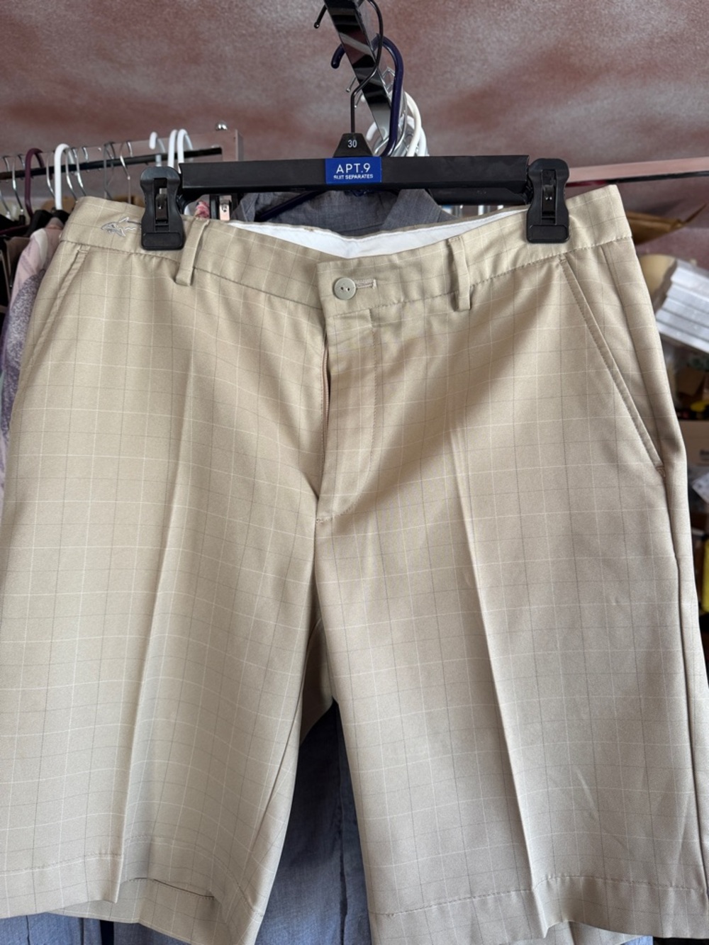Greg Norman Tan Windowpane Chino Shorts